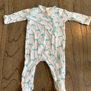 Harper Canyon size 6 months footie sleeper. Has very slight yellowing by neck